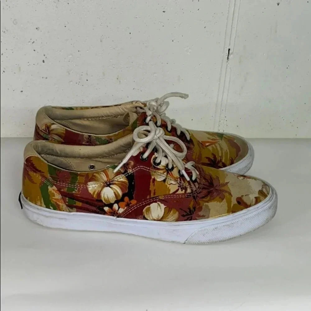 Sperry Top Sider Mens 11 Neutral Floral Print Low Top Canvas Sneakers Boat Shoes